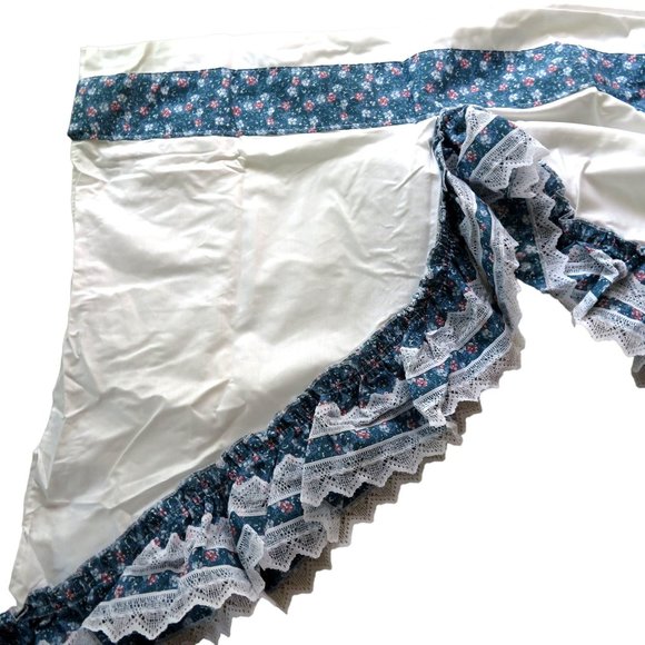 Vintage Floral Lace Curtain Valance White Blue Gathered 29"x 72" Cottage Country - Picture 8 of 13